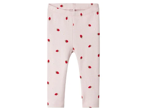 Lyserøde baby leggings med print af røde jordbær og hvide blomster fra name It 13241107 Light lilac